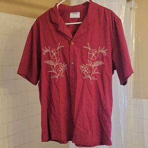 Old Navy Men's Red Floral Embroidered Shirt